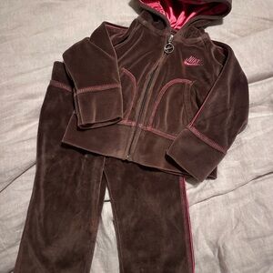 Nike Brown and Pink Velour Baby Tracksuit